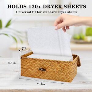 SULICRE Dryer Sheet Holder Seagrass Dryer Sheet Container with Lid Woven Farmhouse Dryer Sheet Box Decor Dryer Balls Dispenser for Laundry Room Organization and Storage