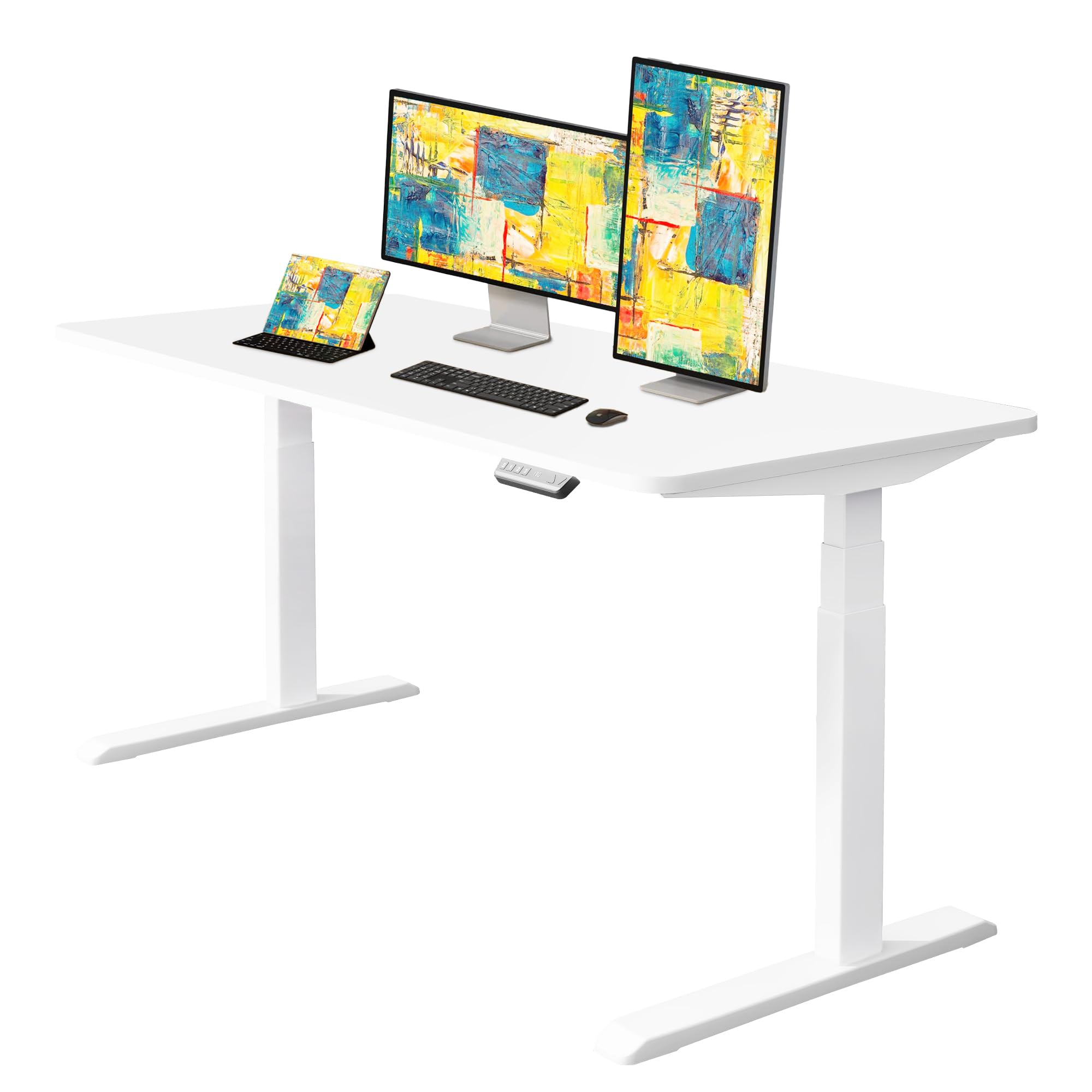 Fromann Electric Dual Motor 3 Tier Legs Standing Desk Frame Heavy Duty Sit Stand up Height Adjustable Desk Base for Home and Office (White)