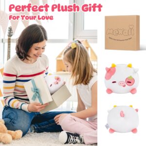 Mewaii Strawberry Cow Plushies Set, Mommy Cow Stuffed Animal with 4 Cute Small Squishy Babies, Soft Pink Cows Cuddle Pillow, Kawaii Plush Toy Gifts for Girls Boys Toddlers Kids