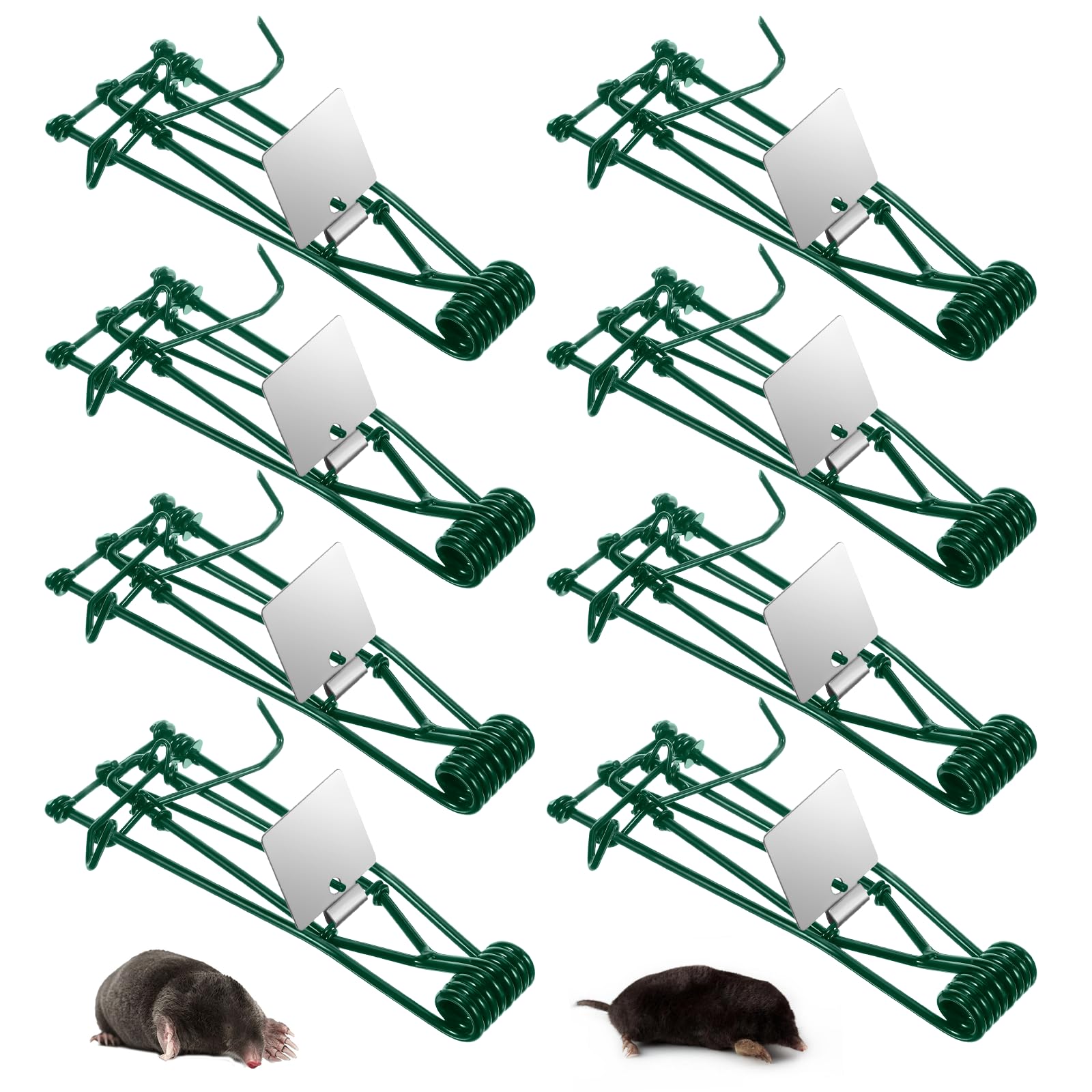 8 Pack Mole Trap Gopher Trap Metal Tactical Rat Vole Traps Outdoor Reusable Gopher Killer Mole Traps That Kill Best, Keep Moles Out of Yard Lawn Garden, Green