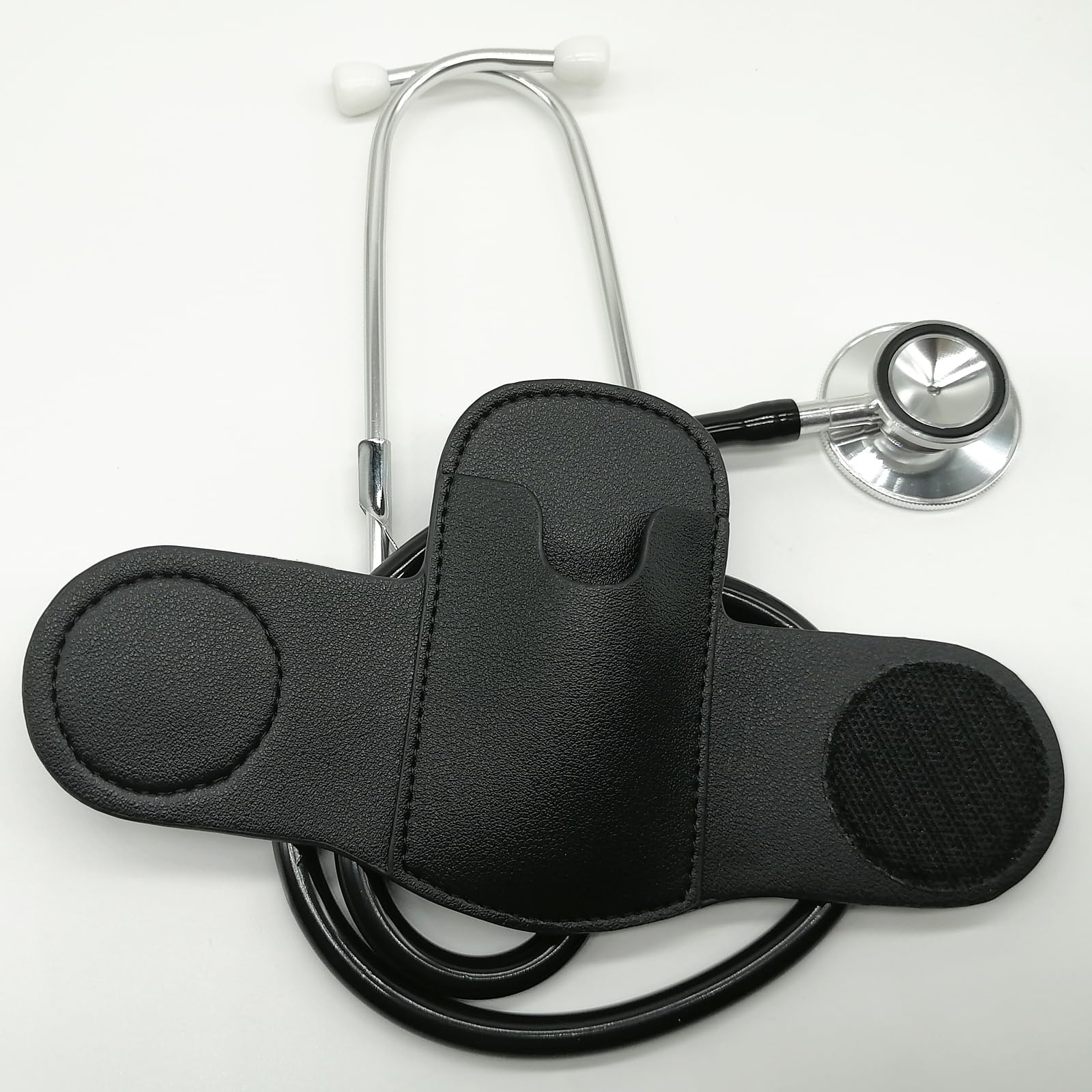 BAIWOVIS Stethoscope Holder with Clip, PU Leather Clip-on Stethoscope Hip Holder, Black