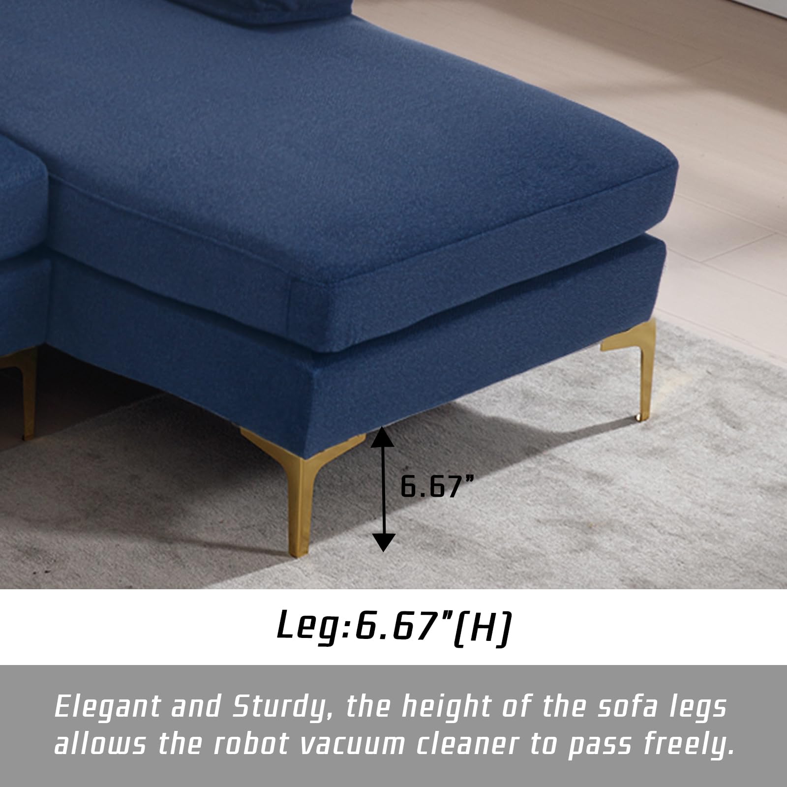 RXRRXY 80.7'' Sectional Sleeper Sofa L Shaped Couch, Small Upholstered 3 Seat Sleeper Couch with Chaise, Chenille Fabric Minimalist Sofa with Sturdy Legs for Living Room, Bedroom, Apartment (Navy)