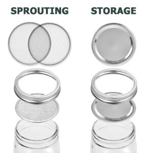 6 Pack Seed Sprouting Jar Lids: for 3.4"(86mm) Regular Mouth Mason Jars Fresh Sprouts at Home | Strainer Screen for Canning Jars | 304 Stainless Steel Lid for Growing Broccoli, Alfalfa, Beans & More