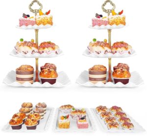 5 pcs dessert table display set - 2 pcs 3-tier dessert display stands & 3 pcs serving tray - dessert trays dessert stands treat table displays set for tea parties,birthdays & baby showers