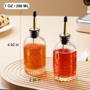 gegewawa Glass Coffee Syrup Dispenser Bottles Set 2 Pack 7 OZ, Simple Syrup Bottles with Metal Pour Spout, Syrup Dispenser for Coffee Bar Accessories for Maple Honey Syrup Oil and Sauces