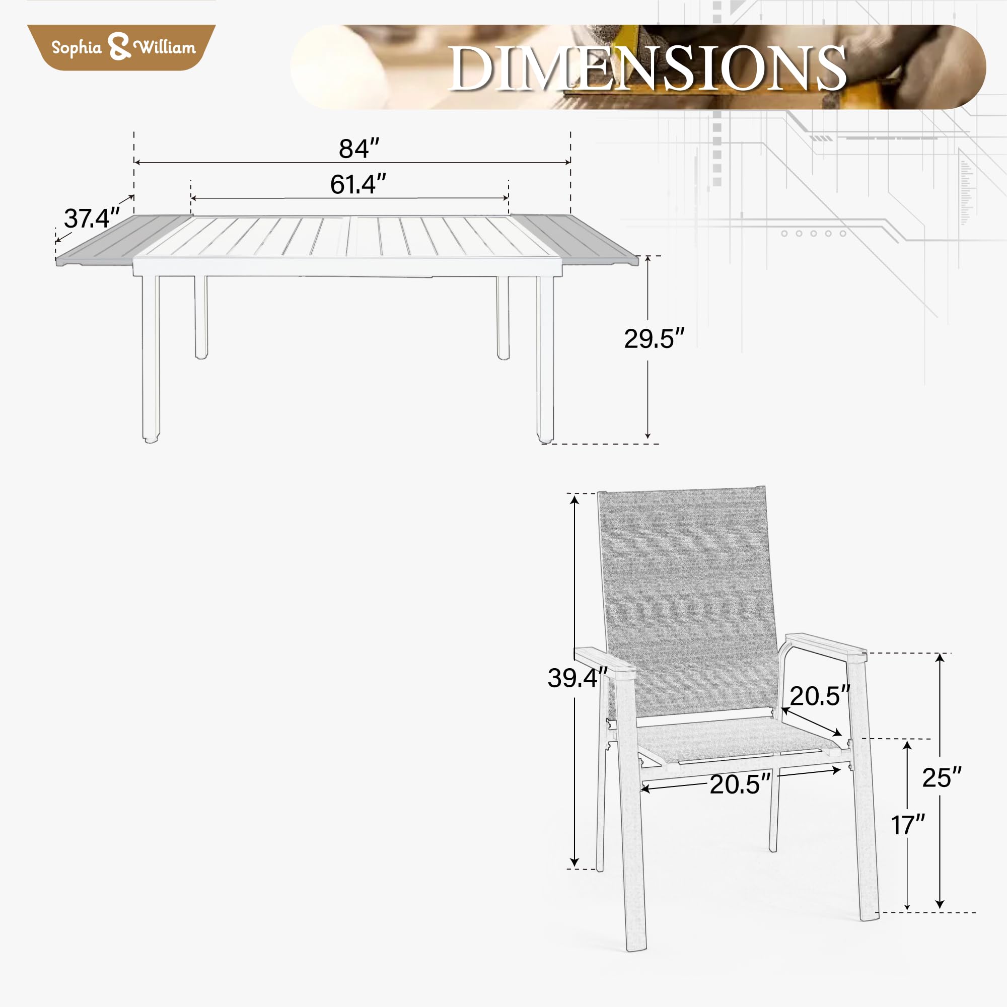 Sophia & William Patio Dining Set 9 Pieces, 8 Aluminium Patio Dining Chairs with 1 Extendable Dining Table for 6-8 Person, Patio Table and Chairs for Outdoor Lawn (Beige)