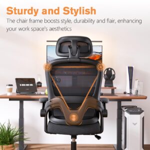 ORRSAKER Ergonomic Office Chair, High Back Computer Chair with Adjustable Lumbar Support, 3D Armrest, Headrest, Mesh Home Office Desk Chair for Work and Study, Ergonomic Chair for Long Hours, Black