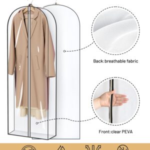 MISSLO 65" Clear Garment Bags for Hanging Clothes 4" Gusseted Dress Bags for Gowns Long Dress Cover for Closet Storage Dress Protector Bag, 2 Packs