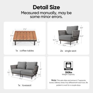 WOWT Patio Outdoor Furniture,Modular Sectional Outdoor Sofa Set with Patio Shelf,5 Pieces Patio Conversation Set Outdoor Couch with Rattan Weaving Armrests for Garden,Living Room,Deep Gray