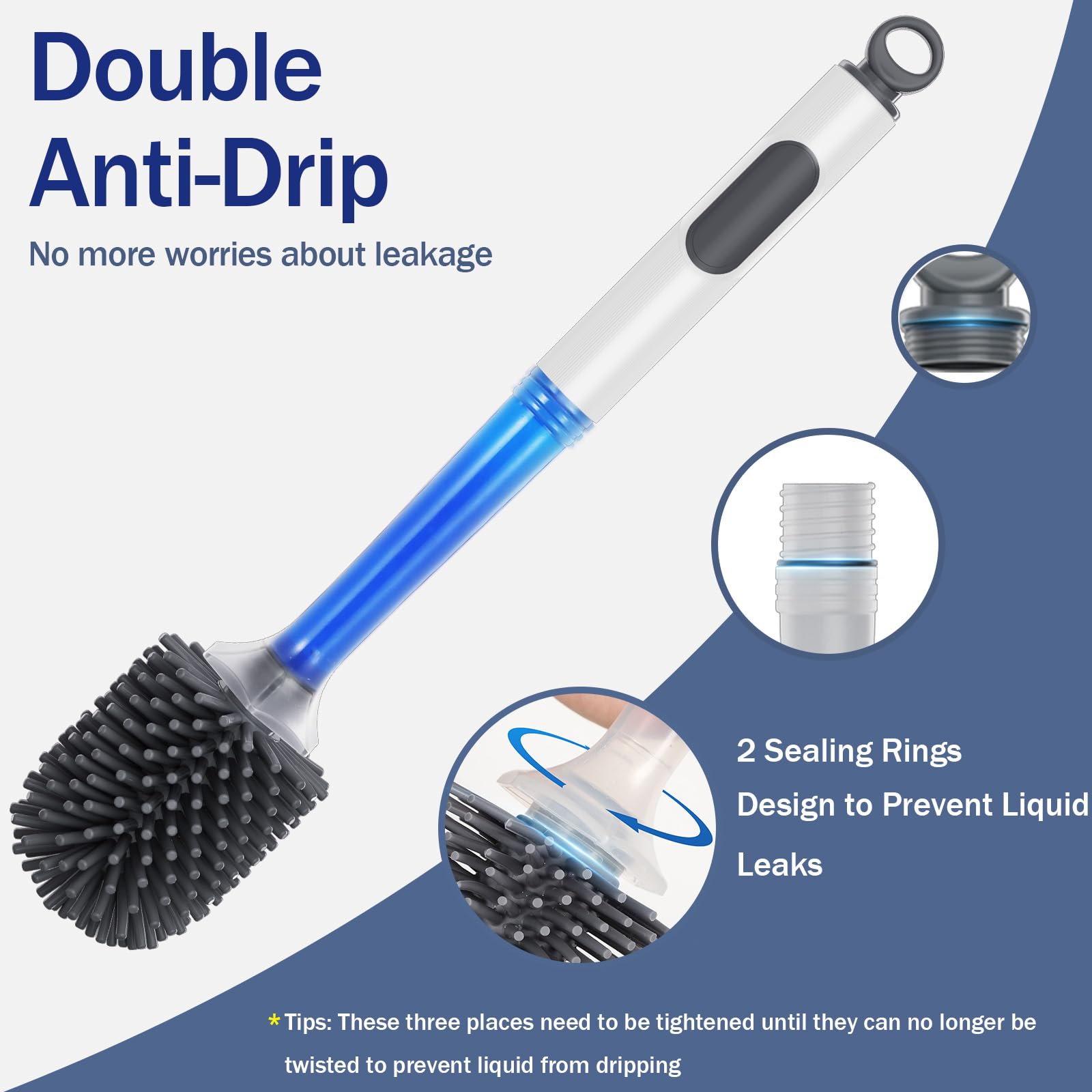 Toilet Bowl Brush Holder Set: Silicone Toilet Brush with Refillable Handle Dispenser - Bathroom Scrubber Rv Cleaner Toilet Brush with Caddy - Deep Cleaning Bathroom Scrub Brush