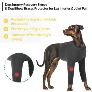 SAWMONG Dog Surgery Recovery Sleeve for Front Left Right Legs,Dog Recovery Suit to Stop Licking,Dog Leg Sleeve for Spay Neuter Elbow,Brace Protector Cone Collar Alternative Grey-S