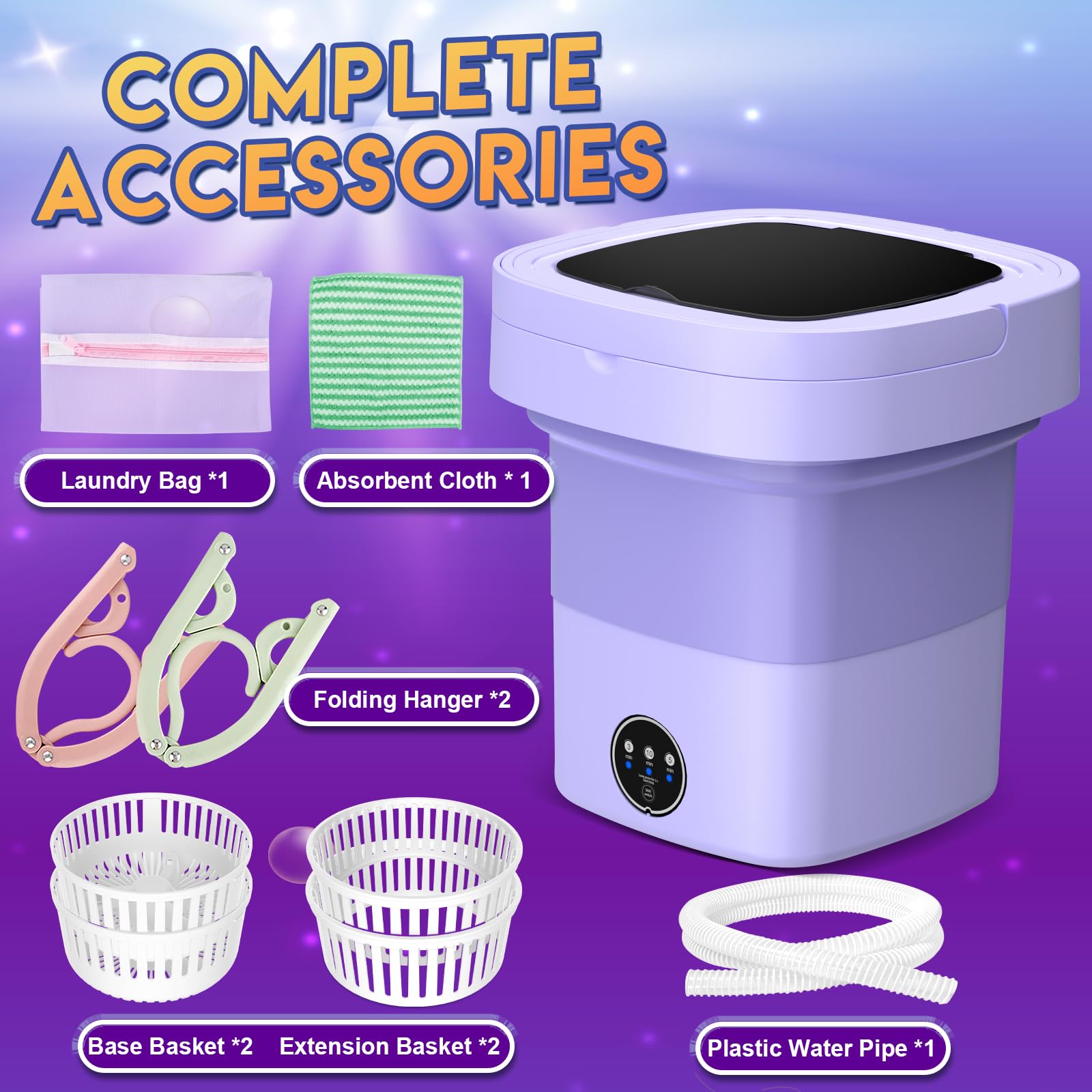 Portable Washing Machine with Upgraded 11L Capacity and Foldable Design, 3 Modes Mini Washing Machine for Deep Cleaning Underwear, Baby Clothes. Ideal for Use in RVs, Apartments, Dorms, and Hotels