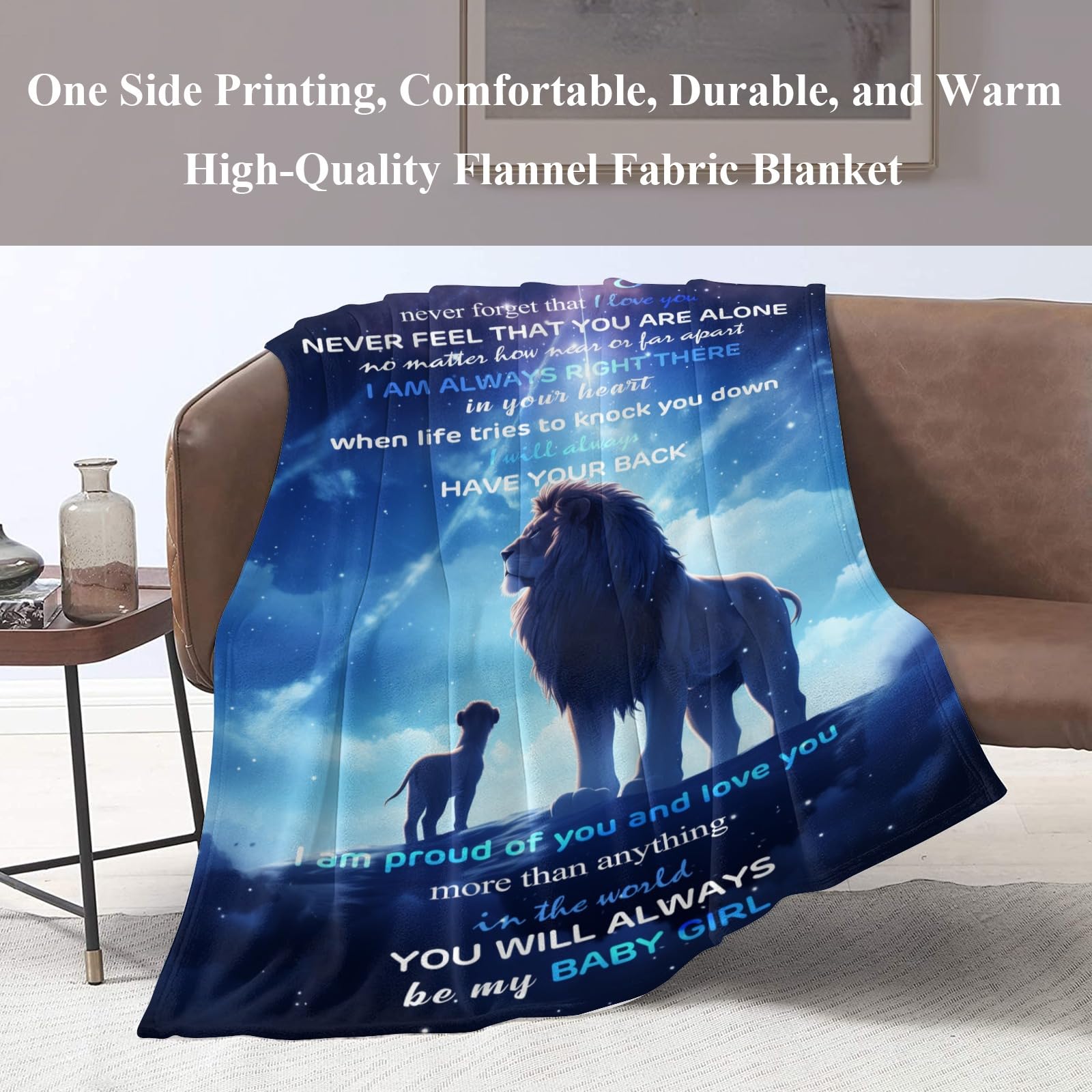 Naniopick to My Daughter Throw Blanket Gifts for Teen Girls, 340GSM Lion Themed Blanket Gifts for My Daughter,50"x60"Christmas Birthday Gifts for Daughter, Lion to Daughter Throw Decor for Bedroom