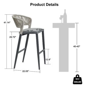 PURPLE LEAF Bar Stool Set of 2 Outdoor Bar Chairs with Footrest Bar Height Stools Hold 300 Pounds Wicker Dark Gray Barstools