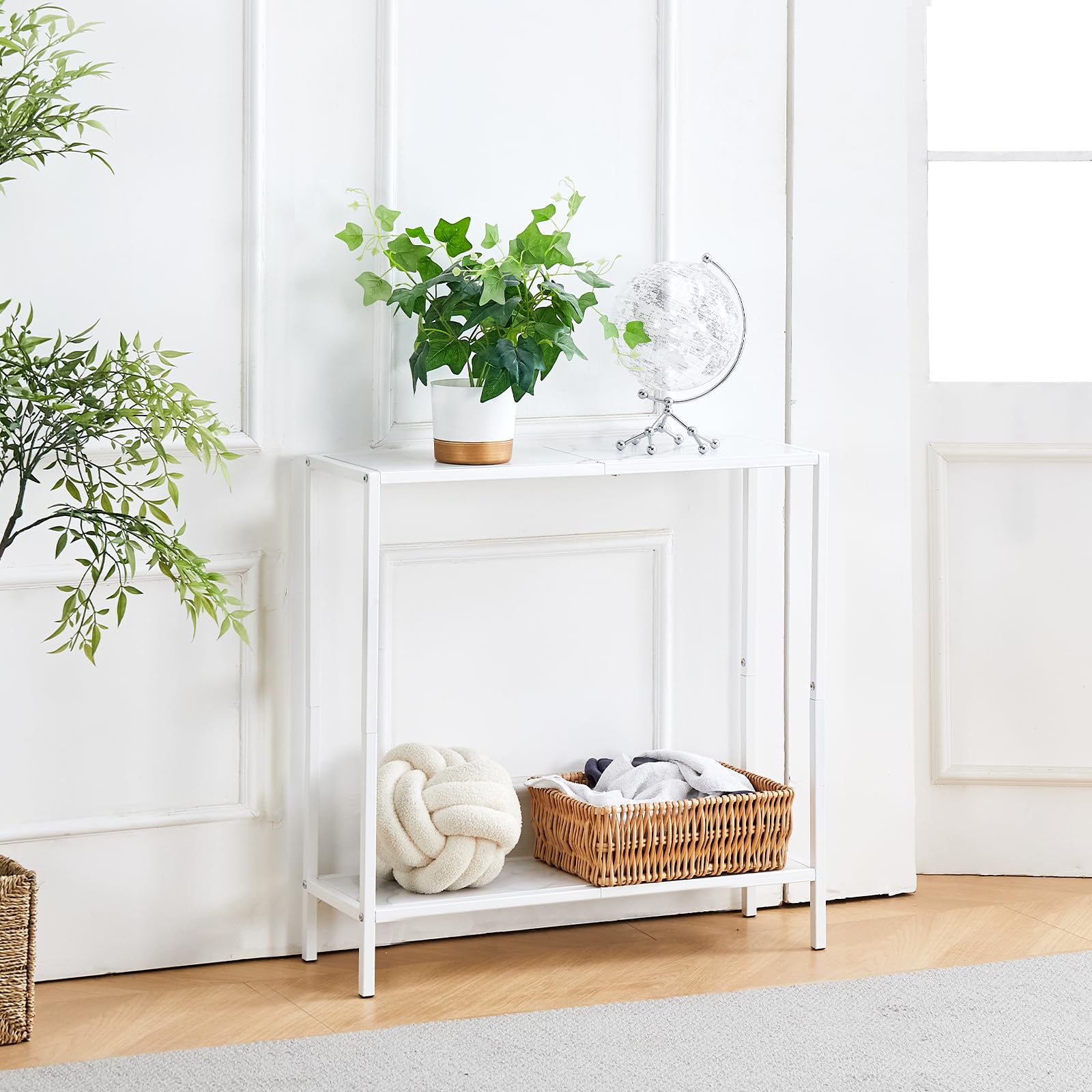 Wimarsbon 29.5 Inches Narrow Console Table, Small Sofa Table, 2-Tier Slim Sofa Table, Entryway Table with Shelves, Side Table, Display Table, for Hallway, Bedroom, Foyer (White Frame White)