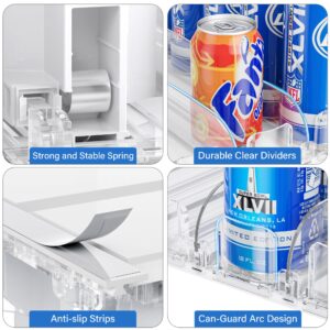 LAMU Drink Organizer for Fridge, Soda Can Organizer Dispenser for Refrigerator with Automatic Pusher Glide, Width Adjustable Clear Dividers Can Holder for 6-20oz Beverage, 15''D x16.6''W, 5 Rows