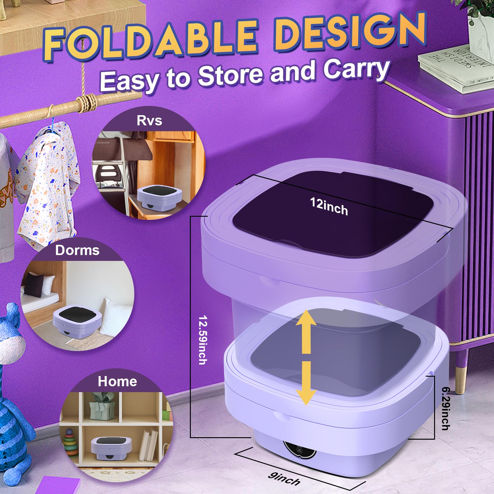 Portable Washing Machine with Upgraded 11L Capacity and Foldable Design, 3 Modes Mini Washing Machine for Deep Cleaning Underwear, Baby Clothes. Ideal for Use in RVs, Apartments, Dorms, and Hotels