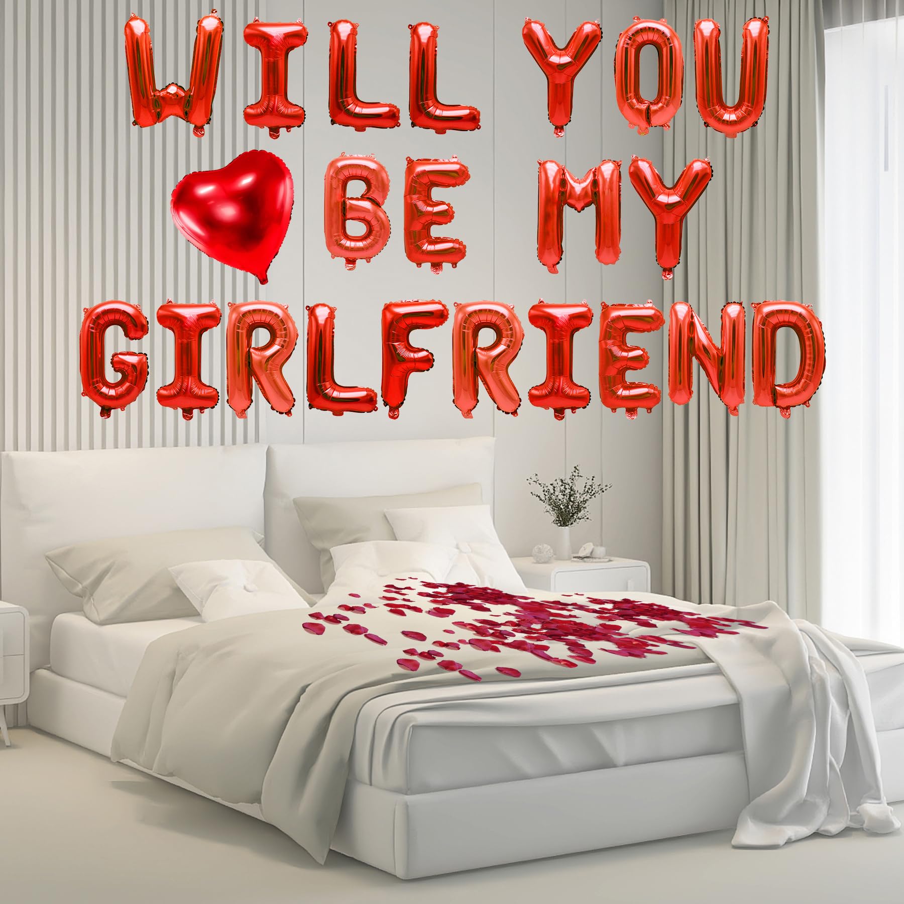 Will You Be My Girlfriend - Will You Be My Girlfriend Balloons, 16" Red Letter Balloons with 200pcs Artificial Rose Petals, Be My Girlfriend Proposal Balloon Banner for Valentine Day Party Decorations