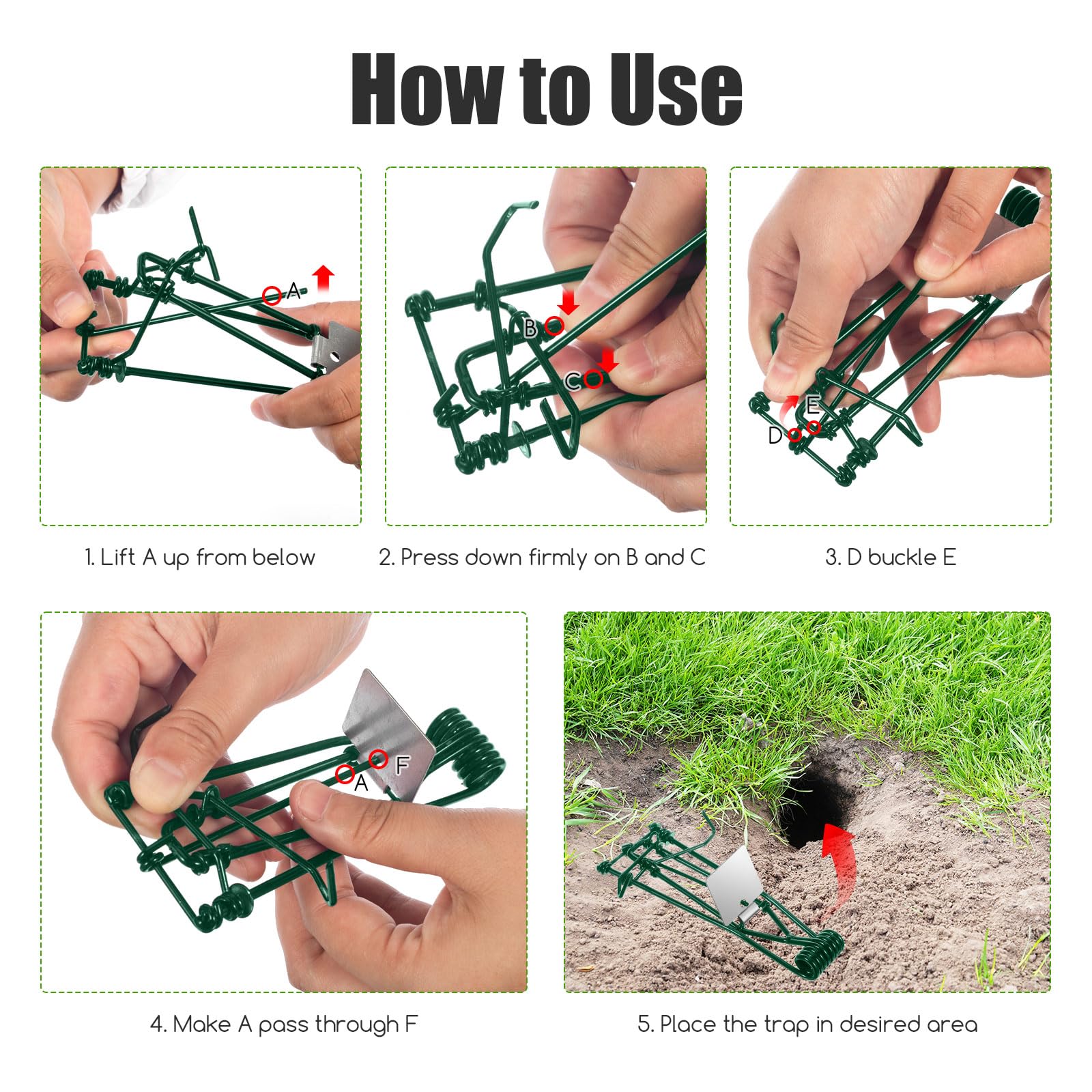 8 Pack Mole Trap Gopher Trap Metal Tactical Rat Vole Traps Outdoor Reusable Gopher Killer Mole Traps That Kill Best, Keep Moles Out of Yard Lawn Garden, Green