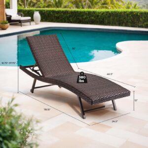 Outdoor Chaise Lounge Chair Set of 2, PE Wicker Lounge Chairs for Outside with Quick Drying Sponge Cushion, Rattan Reclining Chair with Adjustable Backrest Movable Beach Pool Sunbathing Recliner Chair