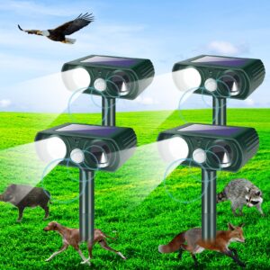 4 pack solar animal repellent ultrasonic cat repellent outdoor deer repellent with motion sensor & strobe light animal deterrent solar animal repeller repel squirrel rabbit raccoon skunk out of yard