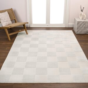 jonathan y snd103b-8 thea modern geometric checkerboard high-low white/cream 8 ft. x 10 ft. area rug, easy-cleaning, pet-friendly for bedroom, living room, kitchen, office, non-shedding