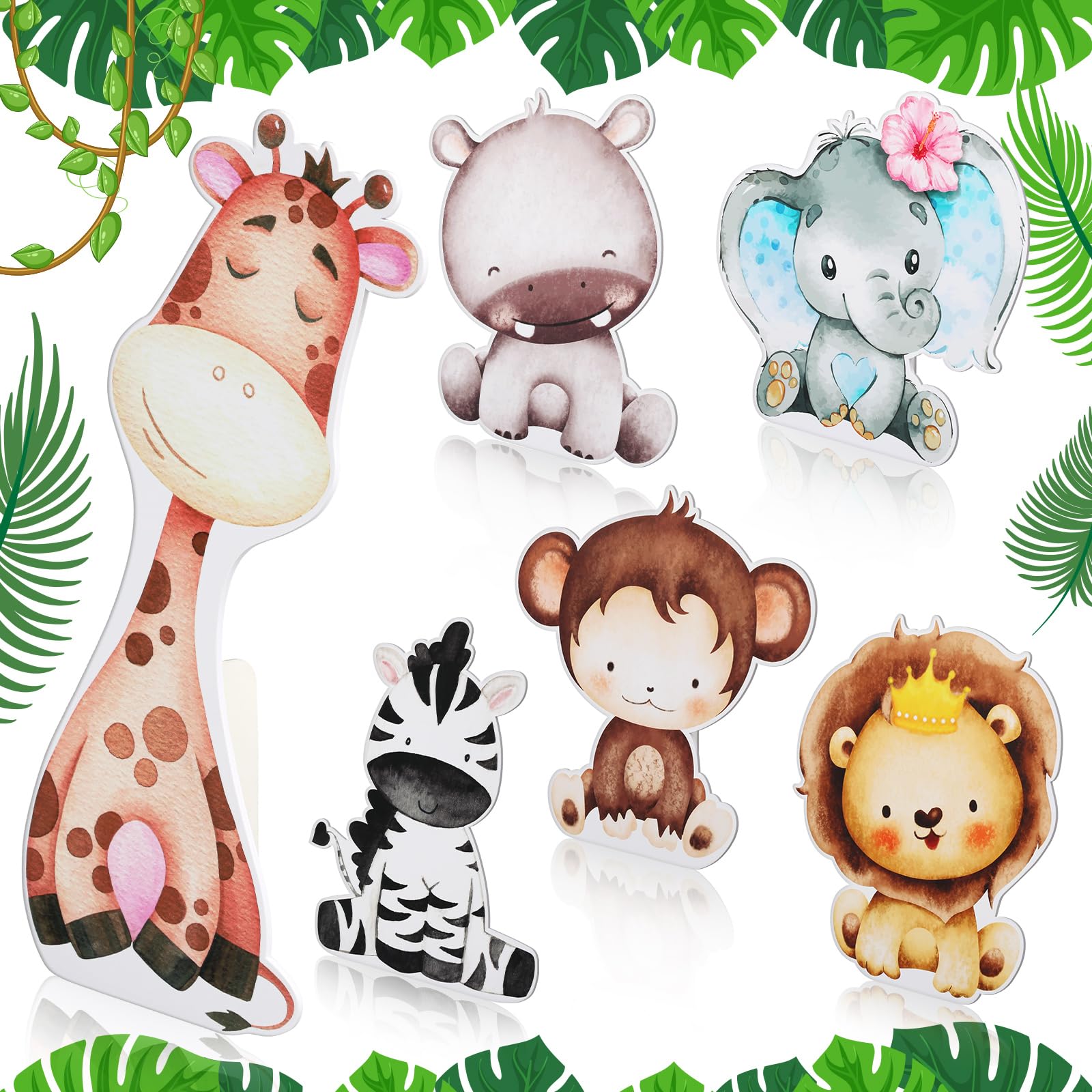 Sonwyoung 6 Pcs Large Safari Animal Centerpieces for Baby Shower Jumbo Jungle Forest Table Decoration for Kids Foam Woodland Animal Sign for Safari Theme Boy Girl Baby Shower Birthday Party