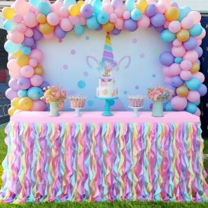 gogoparti Pastel Rainbow Tablecloth for 6 ft Rectangle Table Pastel Rainbow Ruffle Tulle Table Skirt for Unicorn Theme Birthday Party Decoration