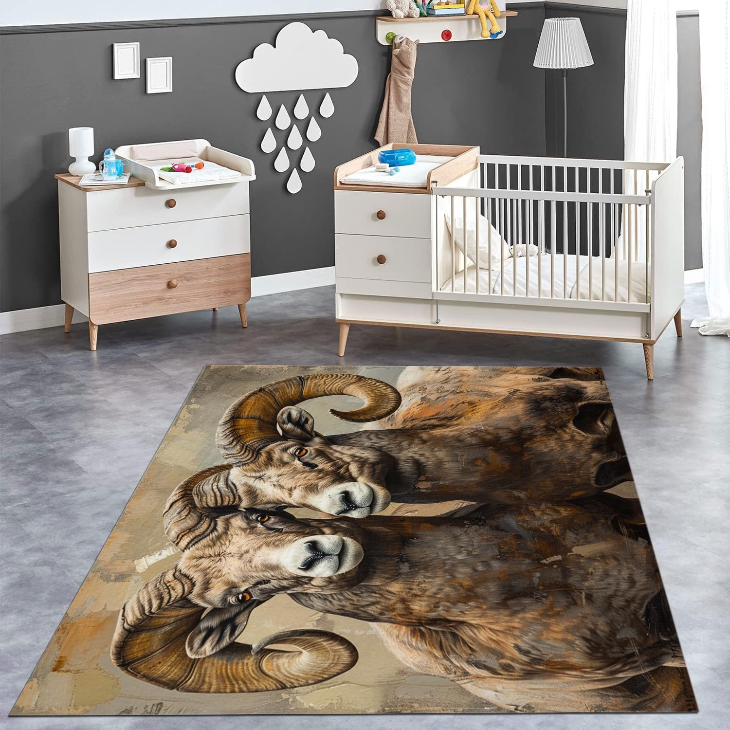 Generic Washable Area Rugs 2x3 Animal Bighorn Ram Non Slip Rug Low Pile Rug Floor Carpet Printed Area Rug Soft Area Rug for Living Room Bedroom Dinning Room Kitchen Indoor