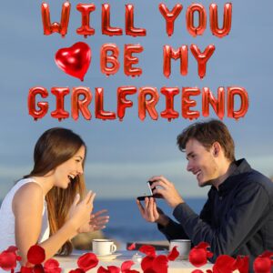 Will You Be My Girlfriend - Will You Be My Girlfriend Balloons, 16" Red Letter Balloons with 200pcs Artificial Rose Petals, Be My Girlfriend Proposal Balloon Banner for Valentine Day Party Decorations