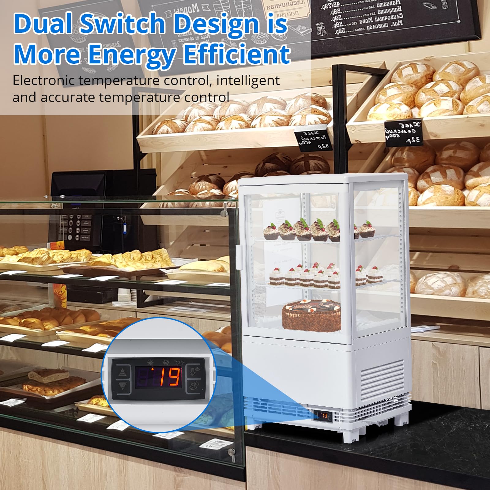 EastVita Display Commercial Refrigerator Case，2.1 Cu.Ft Display Fridge Single-Door Pastry Display Case With Interior Led Lighting, Double-Layered Glass Bakery Display Refrigerator 白色