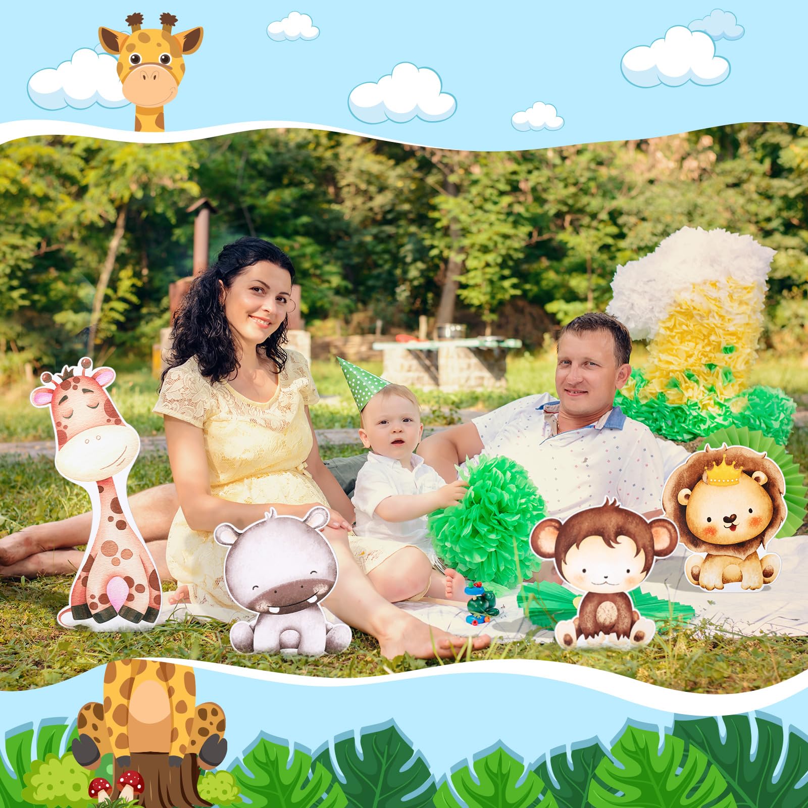 Sonwyoung 6 Pcs Large Safari Animal Centerpieces for Baby Shower Jumbo Jungle Forest Table Decoration for Kids Foam Woodland Animal Sign for Safari Theme Boy Girl Baby Shower Birthday Party