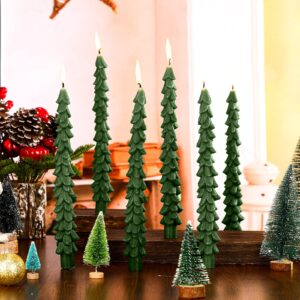 mtlee 6 pcs christmas tree shaped taper candles unscented tree candle decorative christmas tree candles gift for christmas kwanzaa festival celebration decor (10 inch,green)