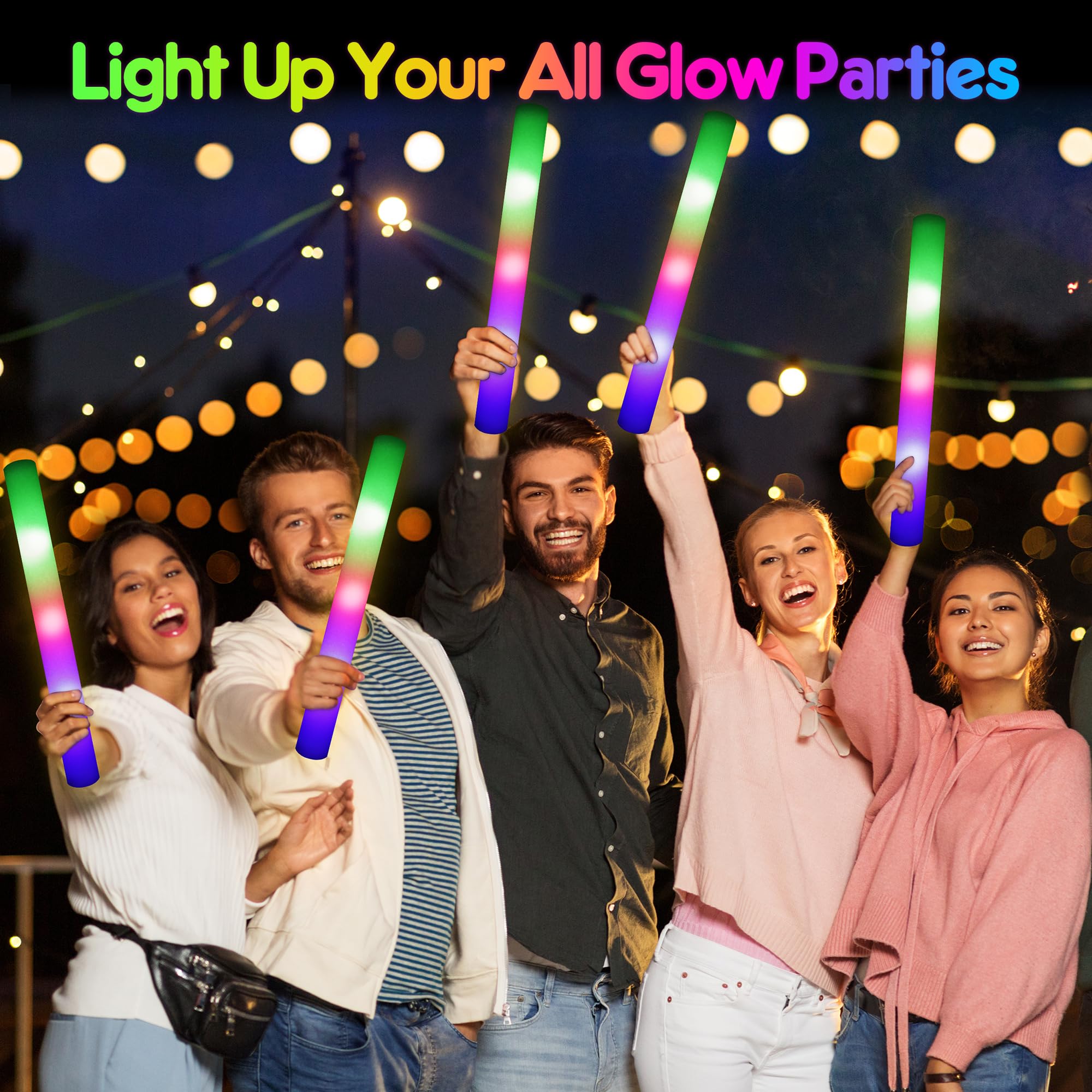 Mocoosy Foam Glow Sticks Bulk Party Pack, 32 PCS Led Glow Sticks with 3 Modes Colorful Flashing, Glow in Dark Party Supplies, Light Up Neon Party Toys for Wedding, Raves, Concert, Birthday, Halloween