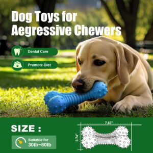 Ouilter Dog Toys for Aggressive Chewers, Dog Chew Toys for Medium Large Dogs, Durable Natural Rubber Dog Toys with Bacon Flavor, Indestructible Dog Toy,Blue