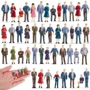 juexica 30 pcs mini people figurines 1: 50 scale model trains architectural painted people figures tiny people plastic miniature figurines sitting standing people for miniature scenes (vintage style)