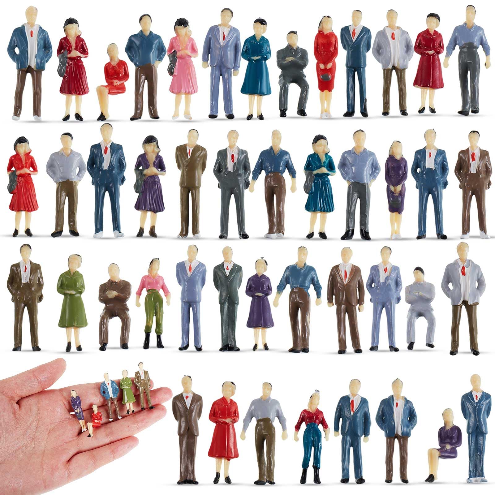 Juexica 30 Pcs Mini People Figurines 1: 50 Scale Model Trains Architectural Painted People Figures Tiny People Plastic Miniature Figurines Sitting Standing People for Miniature Scenes (Vintage Style)