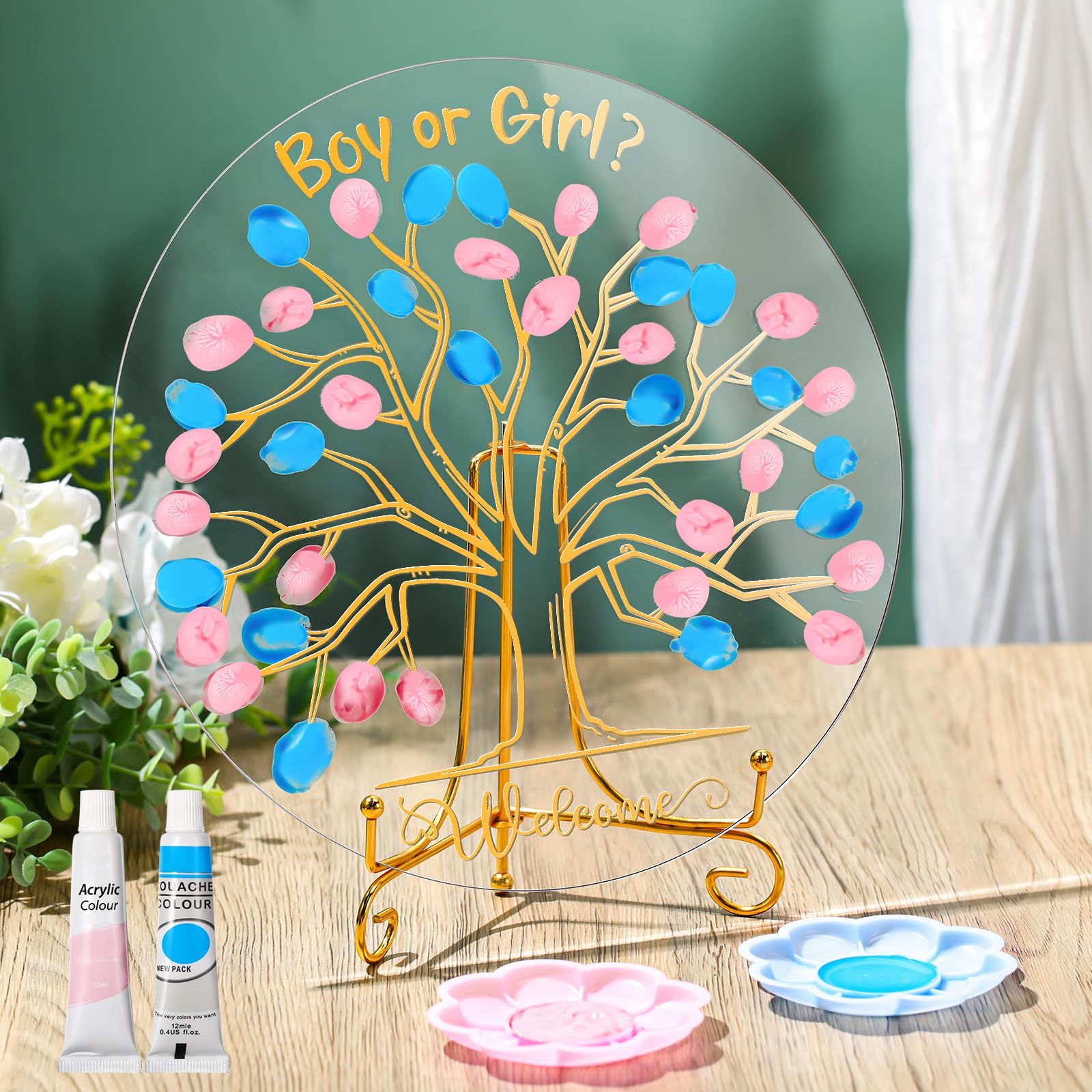 Pasimy Gender Reveal Fingerprint Tree Boy or Girl Party Ideas Baby Shower Guest Book Party Game Gender Reveal Party Supplies for Baby Shower Guess Gender He or She Party Keepsake (Classic)