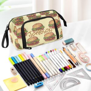 Vnurnrn Hamburgers Custom Pencil Case with Zippers Personalized Pen Pencil Pouch Bag for School Stationery Supplies