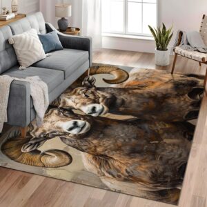 Generic Washable Area Rugs 2x3 Animal Bighorn Ram Non Slip Rug Low Pile Rug Floor Carpet Printed Area Rug Soft Area Rug for Living Room Bedroom Dinning Room Kitchen Indoor