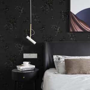 Lativo Black Peel and Stick Wallpaper Silk Embossed Floral Contact Paper for Cabinets Drawers Furniture 118×17.7''Textured Flower Wallpaper Removable Kitchen Wallpaper for Bathroom Waterproof Thicken