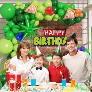 151PCS Green Balloon Arch Garland Kit with Green Red Orange Blue Foil Balloons for Baby Shower Birthday Party Decorations