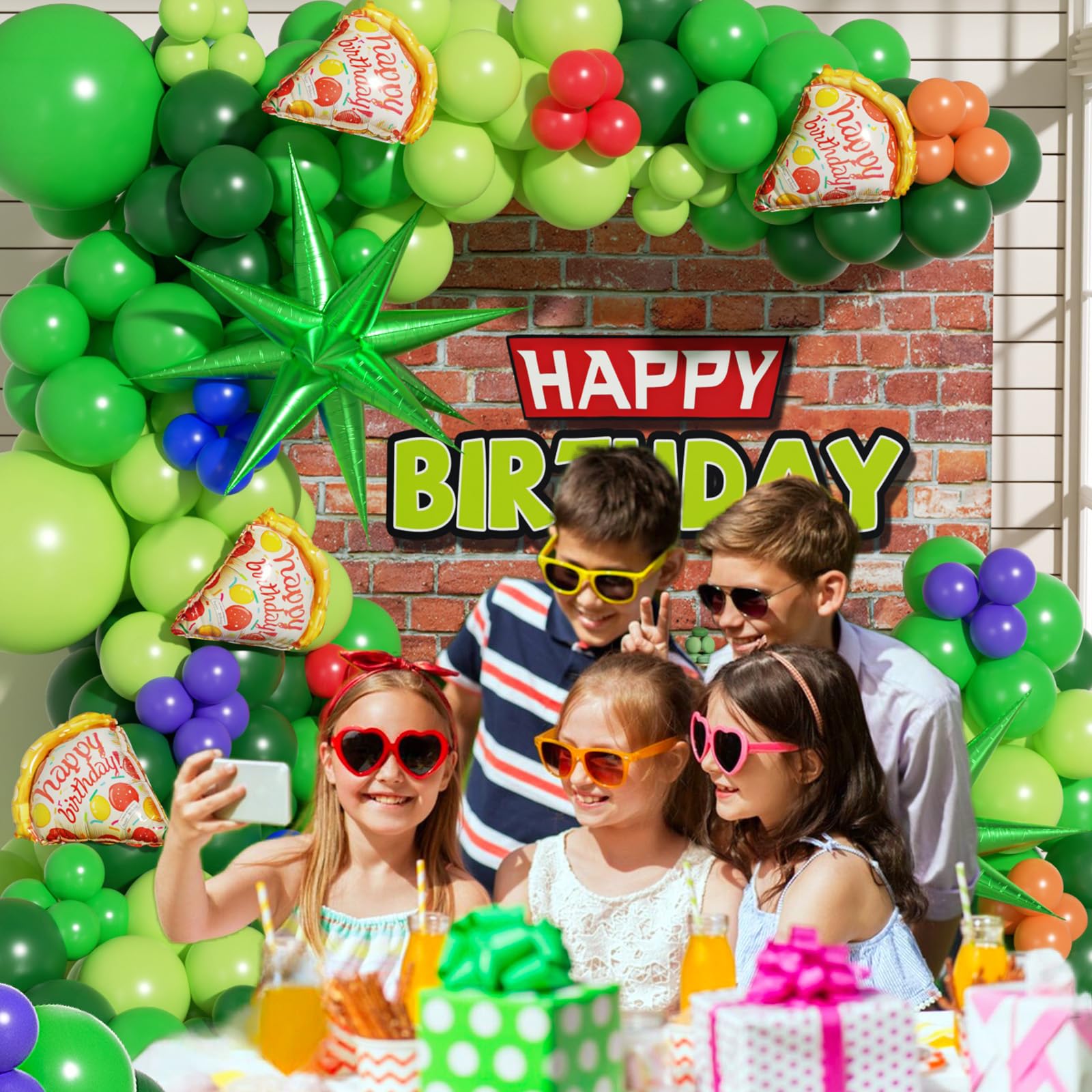 151PCS Green Balloon Arch Garland Kit with Green Red Orange Blue Foil Balloons for Baby Shower Birthday Party Decorations