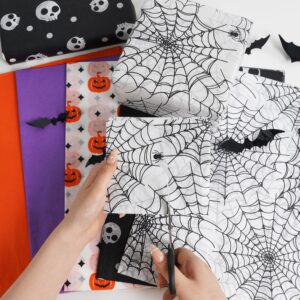 100 Sheets Halloween Tissue Paper for Gift Bags,14"X20" Orange Tissue Paper Purple Pumpkin Spider Various Designs for Halloween Paper Art Deco.