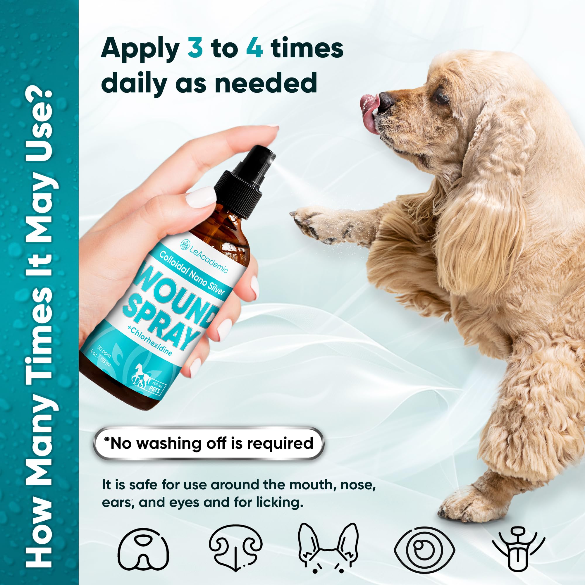 Silver Pet Wound Spray | Dog Wound Spray | Cat Wound Spray | Horse & Chicken Wound Spray + Chlorhexidine | Cat & Dog Itch Spray | Wound Spray for Cats | Wound Spray for Dogs, Cats, Horses | 4 oz