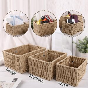 CrafArcher Paper Woven Storage Baskets Iron Frame Desk Organizers, Set of 3