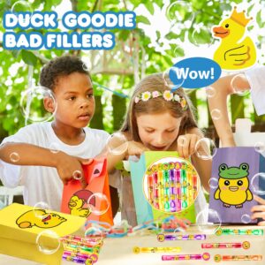 24PCS Duck DIY Bubble Wands Party Favors 96PCS Stickers for Goodie Bag Fillers Pinata Stuffers, Mini Bubble Bulk Birthday Party Supplies Toys Gifts Class Prizes for Toddlers Boys Girls