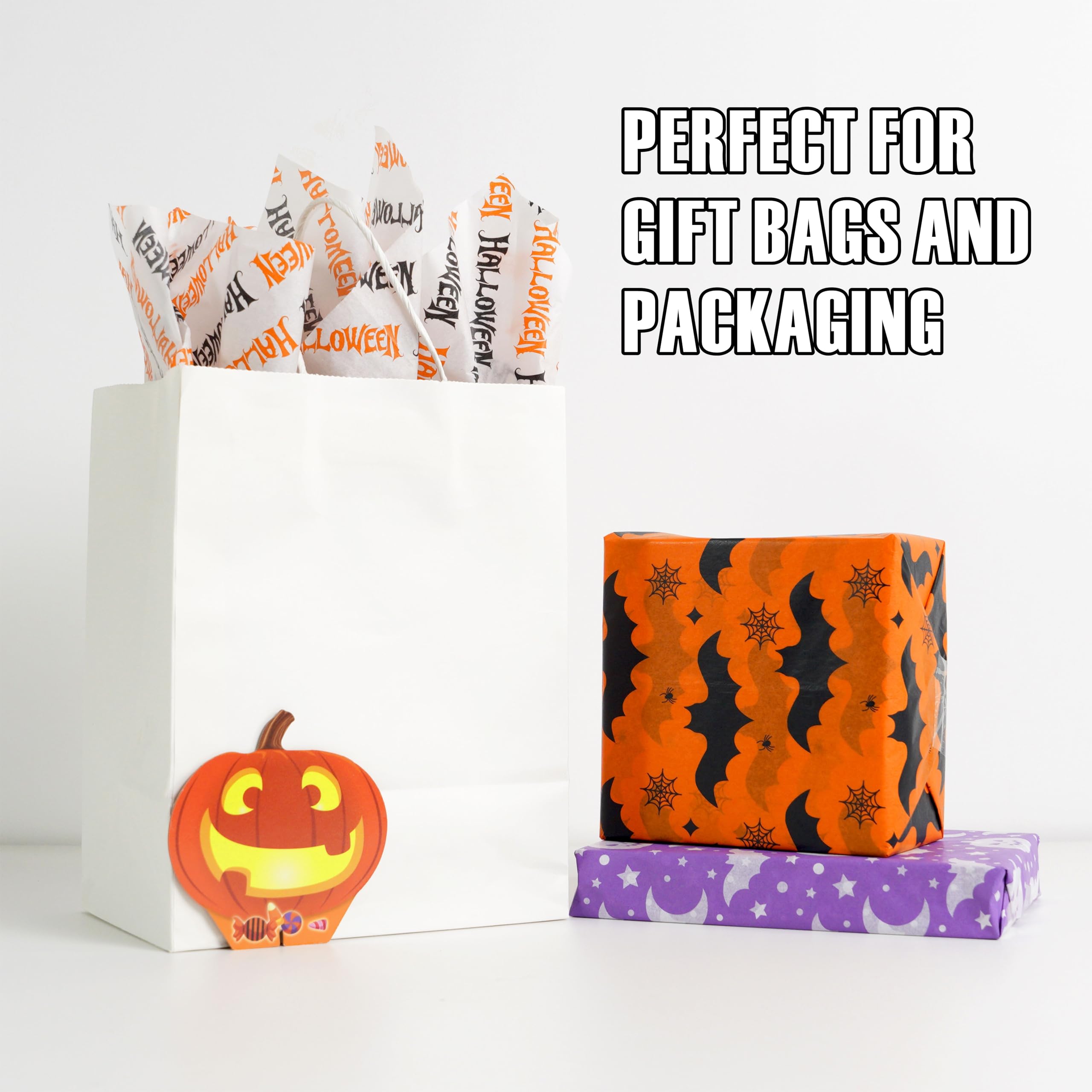 Bobobag 100 Sheets Halloween Tissue Paper for Gift Bags,14"X20" Orange Tissue paper Party Art Decoration various designs