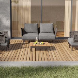 WOWT Patio Outdoor Furniture,Modular Sectional Outdoor Sofa Set with Patio Shelf,5 Pieces Patio Conversation Set Outdoor Couch with Rattan Weaving Armrests for Garden,Living Room,Deep Gray