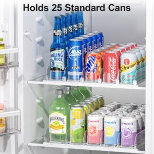 LAMU Drink Organizer for Fridge, Soda Can Organizer Dispenser for Refrigerator with Automatic Pusher Glide, Width Adjustable Clear Dividers Can Holder for 6-20oz Beverage, 15''D x16.6''W, 5 Rows